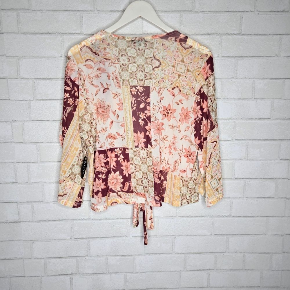 AUW Secret Charm Pink Floral Waist Tie Open Cardigan - Picture 4 of 5